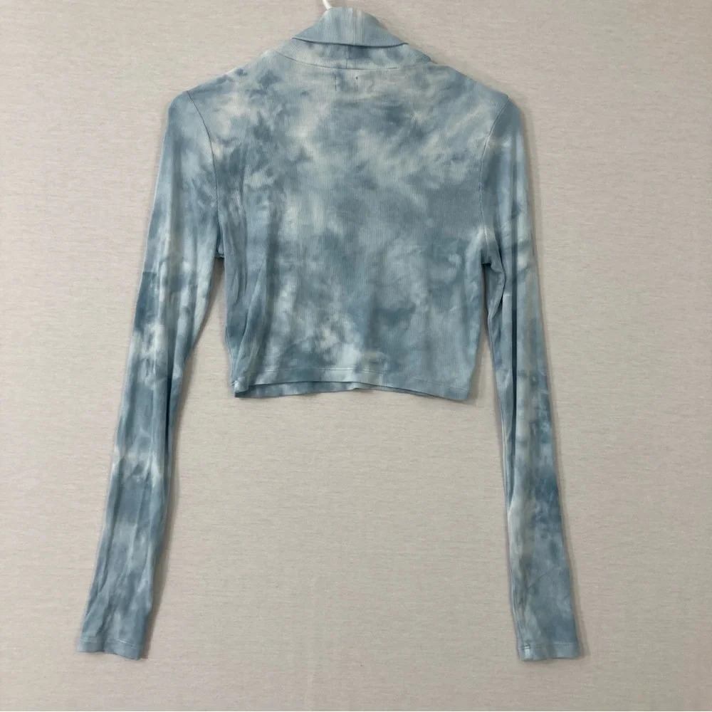 Sunday Best‎ Aritzia Blue Tie Dye Cowl Neck Long Sleeve Crop Top Medium - Picture 9 of 10